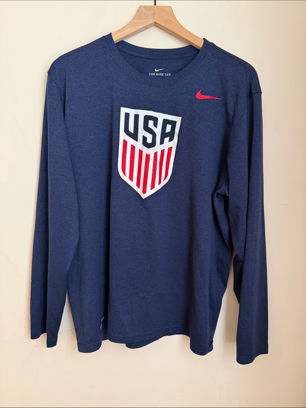 Nike Navy Long Sleeve Tee with Red & White USA Shield